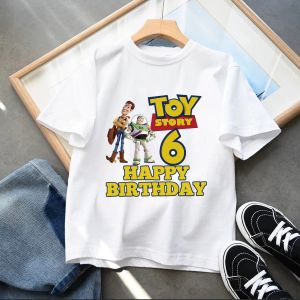 Disney Kawaii Anime Toy Story enfants T-Shirt anniversaire 1-14 Woody Buzz l'éclair vêtements