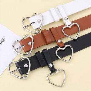 Ceinture en cuir de mode boucle coeur en métal Camel blanc noir rétro ceinture en polyuréthane
