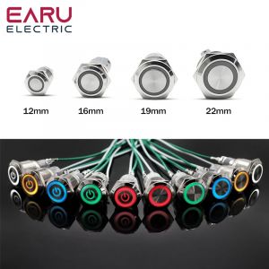 Interrupteur &agrave; bouton-poussoir en m&eacute;tal &eacute;tanche, 12/16/19/22mm, lumi&egrave;re LED, verrouillage momentan&eacute;,