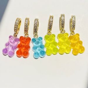 Pendentifs ours en cristal pour femmes, collier en Zircons dor&eacute;s, couleur arc-en-ciel, r&eacute;sine