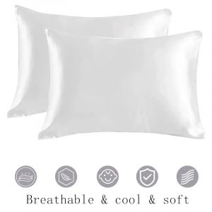 Taie d'oreiller en Satin soyeux, taille 60x60cm, couleur unie blanc argent, housse de coussin pour
