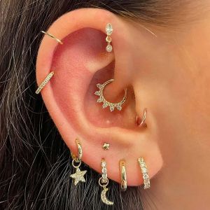 Daith Tragus Helix Piercing boucle d'oreille femmes Zircon &eacute;toile lune goutte boucle d'oreille