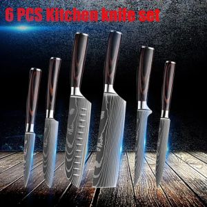 1-6 pièces ensemble de couteaux de cuisine en acier inoxydable 7CR17 440C Laser damas japonais