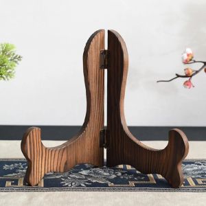 Pr&eacute;sentoir &agrave; vaisselle en bois Vintage, Design incurv&eacute;, chevalet pliable fait &agrave; la main, assiette &agrave;