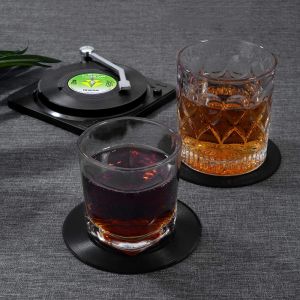 Porte-verres en vinyle Original, 6 pi&egrave;ces/ensemble, disque d'enregistrement r&eacute;tro, tapis de tasse de
