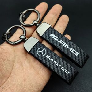 Porte-clés de voiture de luxe en cuir de carbone avec Logo AMG, pour Mercedes Benz W203 W204 W205