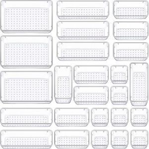 Ensemble d'organisateurs de tiroirs en plastique transparent, bacs de s&eacute;paration de bureau, commode