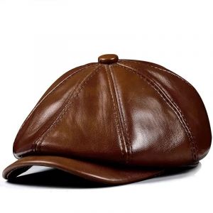 Printemps nouveau chapeau en cuir v&eacute;ritable casquette en peau de vache b&eacute;ret chaud coton hommes