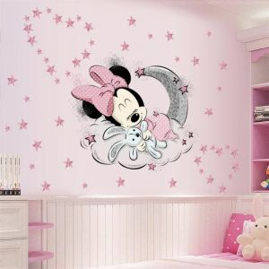 Autocollants muraux de dessin anim&eacute; 3D Mickey Minnie Mouse pour b&eacute;b&eacute;, autocollants muraux pour