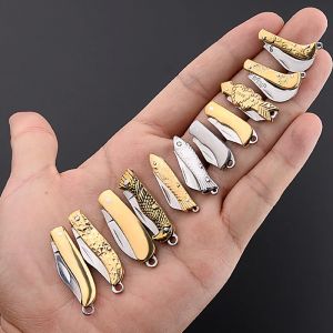 Mini Couteau Pliant Porte-clés, Autodéfense, Laiton, Pendentif en Acier Inoxydable, Poisson,