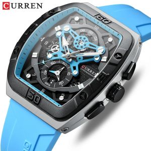 CURREN marque Unique Tonneau montres avec grand cadran décontracté Quartz bracelet en Silicone