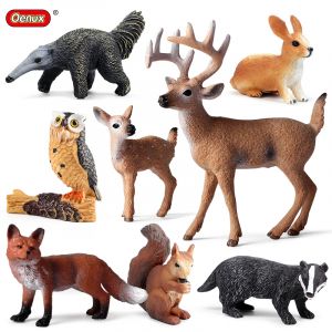 Oenux 8 pièces animaux sauvages forêt hibou renard cerf écureuil lapin figurine modèle Miniature