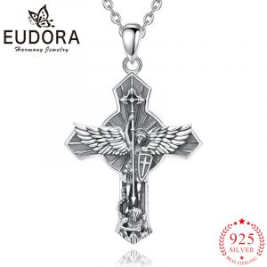 Eudora nouveau collier en argent Sterling 925 Saint-Michael archange croix pendentif aile Vintage