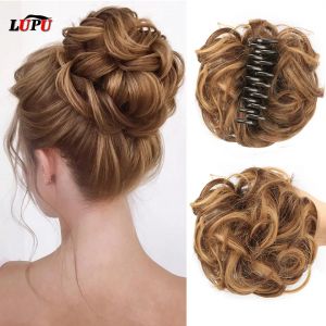 LUPU-Postiche chignon synth&eacute;tique pour femme, chignon d&eacute;sordonn&eacute;, pince &agrave; pince, postiche boucl&eacute;e