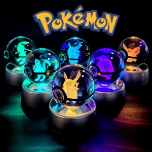 Boule de Clip Pok&eacute;mon 3D, Pikachu, Gengar, Mew, Mewtwo, Base de Lampe, Pokeball, Boule de Verre,