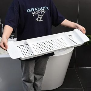 Étagère de baignoire extensible, plateau de baignoire de salle de bains, caddie de douche, support