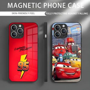 Coque de téléphone Cars Flash M-McQueen Red-95, étui magnétique en verre pour IPhone 16 15 14 13 12
