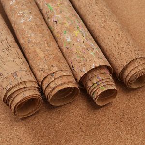 Tissu en bois et cuir de liège naturel à paillettes, 100cm x 138cm, nœud coloré imprimé, sac
