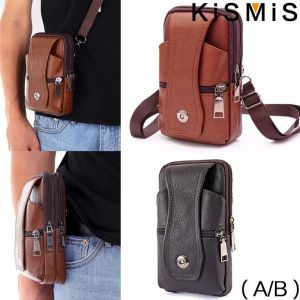 KISMIS-Sac banane en cuir pour homme, sac de ceinture de grande capacit&eacute;, sac banane multifonction,