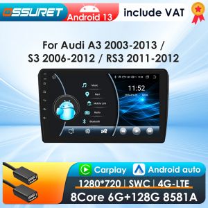 Autoradio 2Din Android 13 pour Audi A3 8P S3 RS3 2003-2013 voiture multimédia GPS 4G sans fil