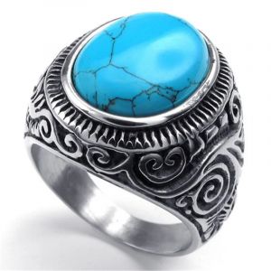 Bague ovale en acier inoxydable pour hommes, pierre précieuse, taille américaine