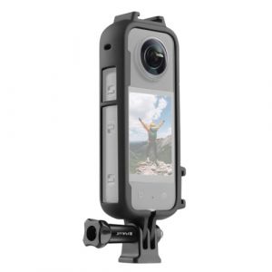 Cage vid&eacute;o de protection de cadre de cam&eacute;ra panoramique PULUZ avec double adaptateur &agrave; triple chaussure froide Accessoires Vlog de montage de cam&eacute;ra pour Insta360 X3