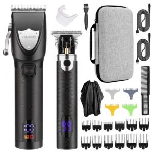 &Eacute;clips pour hommes Barbier sans fil Machine &agrave; couper les cheveux Trousse de coupe &agrave; cheveux Trousse de toilette LED &Eacute;cran num&eacute;rique int&eacute;gr&eacute; Cellule rechargeable haute capacit&eacute;