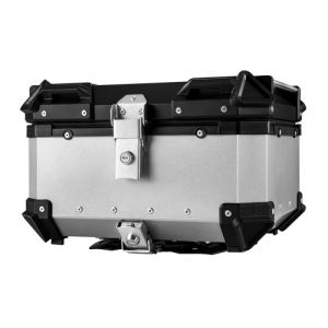 65L coffre arrière de moto en alliage d'aluminium valise à dégagement rapide boîte de rangement de queue de moto étanche et absorption des chocs avec 2 clés autocollant réfléchissant