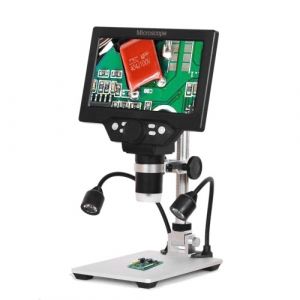Microscope numérique G1200 Grand écran couleur 7 pouces Grand écran LCD à base 12MP 1-1200X Loupe à amplification continue avec support en alliage d'aluminium avec deux lumières de remplissage