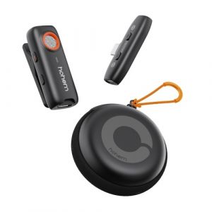hohem MIC-01 Microphone sans fil 2.4G Aimant/Mic à pince pour smartphone à 3niveaux Annulation du bruit intégré à TF Fente de carte à puce Contrôle à distance avec micro externe pour carte de transport Entretien avec Smarphones Android de type C Vlog Live