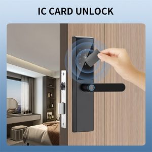 Serrure de porte intelligente WAFU Poignée de serrure de porte d'entrée sans clé avec cartes et clés Support biométrique Application Tuya Fonctionnement à distance pour la porte de chambre à coucher de bureau de 40 à 120 mm