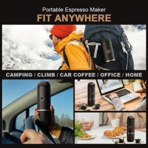 Cafeti&egrave;re &eacute;lectrique portable compatible avec les dosettes NS et le caf&eacute; moulu 19 bars 100 W Chauffage sans fil Machine &agrave; caf&eacute; expresso de voyage pour voyage/camping/bureau/maison