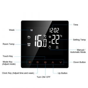 Contrôleur de température numérique à thermostat intelligent Thermostat électrique programmable pour le chauffage du sol avec écran tactile LCD 16A