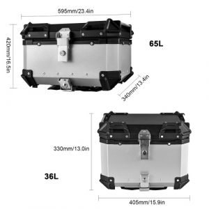 65L coffre arrière de moto en alliage d'aluminium valise à dégagement rapide boîte de rangement de queue de moto étanche et absorption des chocs avec 2 clés autocollant réfléchissant