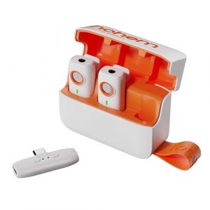 hohem MIC-01 Un-démarrage-Deux Microphone sans fil 2.4G/Mic à pince pour smartphone 3niveaux Annulation du bruit intégré TF Fente de carte Contrôle à distance avec carte de charge Micro externe pour type Entrevue de diffusion en direct avec les tablettes
