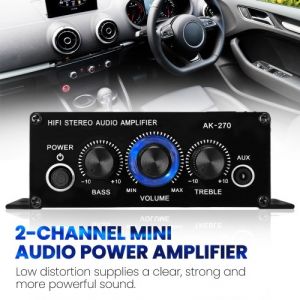 AK270 Mini Audio amplificateur de puissance stéréo 2 canaux amplificateur de son portable amplificateur de haut-parleur d'entrée AUX pour voiture et maison