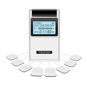 Stimulateur musculaire TENS EMS 15 modes et 4 sorties 8 tampons pour le soulagement naturel de la douleur Mini masseur &eacute;lectrique &agrave; impulsions &eacute;lectriques Machine d'&eacute;lectroth&eacute;rapie portable