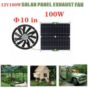 Panneau solaire en silicium monocristallin de 100 W Film solaire 18V Ventilateur &agrave; &eacute;nergie solaire de 10 pouces Mini-refroidissement Ventilateur d'&eacute;chappement solaire Ventilateur d'&eacute;nergie solaire pour toilettes d'une maison d'&eacute;levage