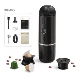 Cafetière électrique portable compatible avec les dosettes NS et le café moulu 19 bars 100 W Chauffage sans fil Machine à café expresso de voyage pour voyage/camping/bureau/maison