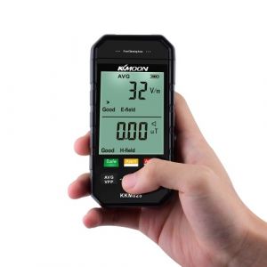 KKmoon kkm825 Testeur portatif de rayonnement électromagnétique à écran LCD grand écran à cristaux liquides Données d'essai de rayonnement de champ magnétique de champ Tenir son Alarme Magnétique à trois couleurs Indicateur de lumière Fonction de lumière