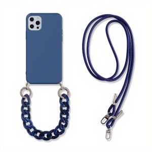 Coque iPhone en silicone liquide avec dragonne et cordon autour du cou, Bleu / iPhone 7 Plus/8 Plus