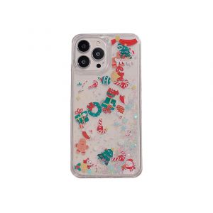Coque gel liquide sables mouvants iPhone avec bonhomme de neige et ornements de Noël, iPhone 7 Plus/8 Plus