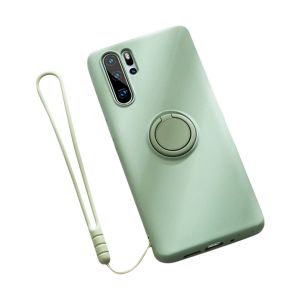 Coque Huawei Mate silicone liquide avec anneau support et dragonne, Vert / Mate 20 Pro