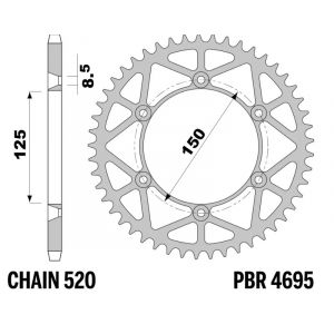 Couronne PBR acier all&eacute;g&eacute;e - 520 52 dents