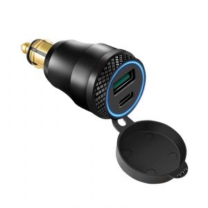Adaptateur allume cigare Bike It prise DIN HELLA en aluminium, adaptateur secteur 12 V avec DOUBLE PORT USB QC3.0 ET TYPE C