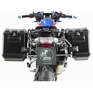 Valise Hepco & Becker Xplorer avec support Cutout - noir/Acier inoxydable