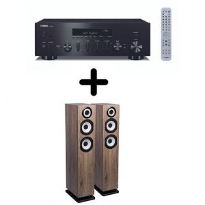 Amplificateur Hi-Fi Yamaha R-N600A Noir + une paire d'enceintes colonne Cabasse Java MC40 Ch&ecirc;ne blanchie