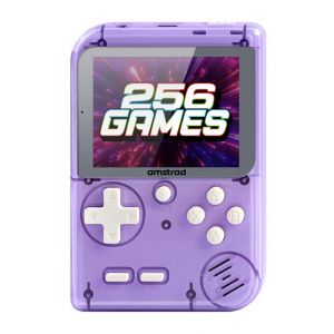 Console de jeu portable Amstrad Transparent Mauve avec 256 jeux et batterie rechargeable