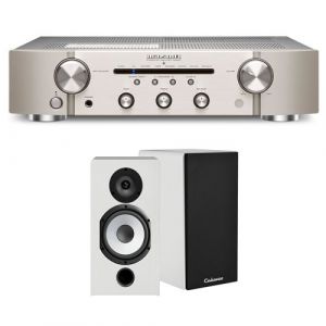 Un ampli Marantz PM6007 Argent et Or + une paire d'enceintes bibliothèque Cabasse Antigua MT32/2 Blanc mat