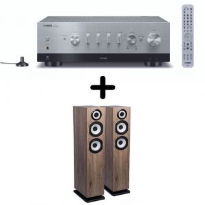 Amplificateur Hi-Fi Yamaha R-N800A Argent + une paire d'enceintes colonne Cabasse Java MC40 Ch&ecirc;ne blanchie